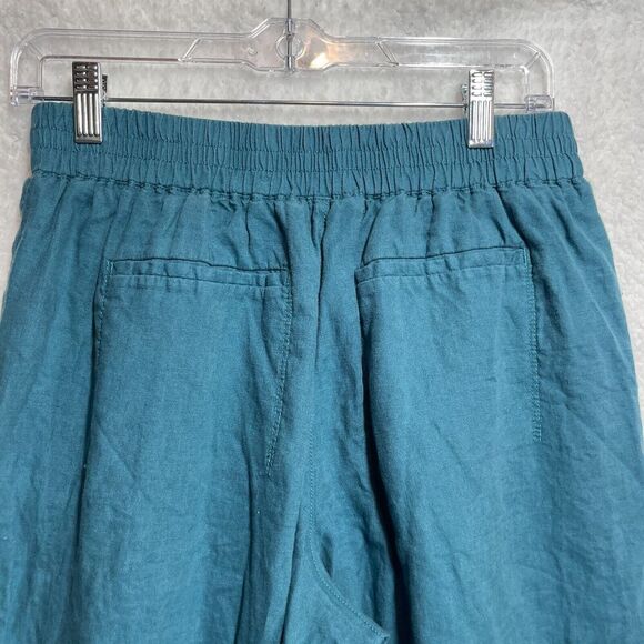 Athleta Playa Linen Wide Leg Crop Pants Elastic Waist BOREALIS Green Teal Size 6 - Picture 9 of 13
